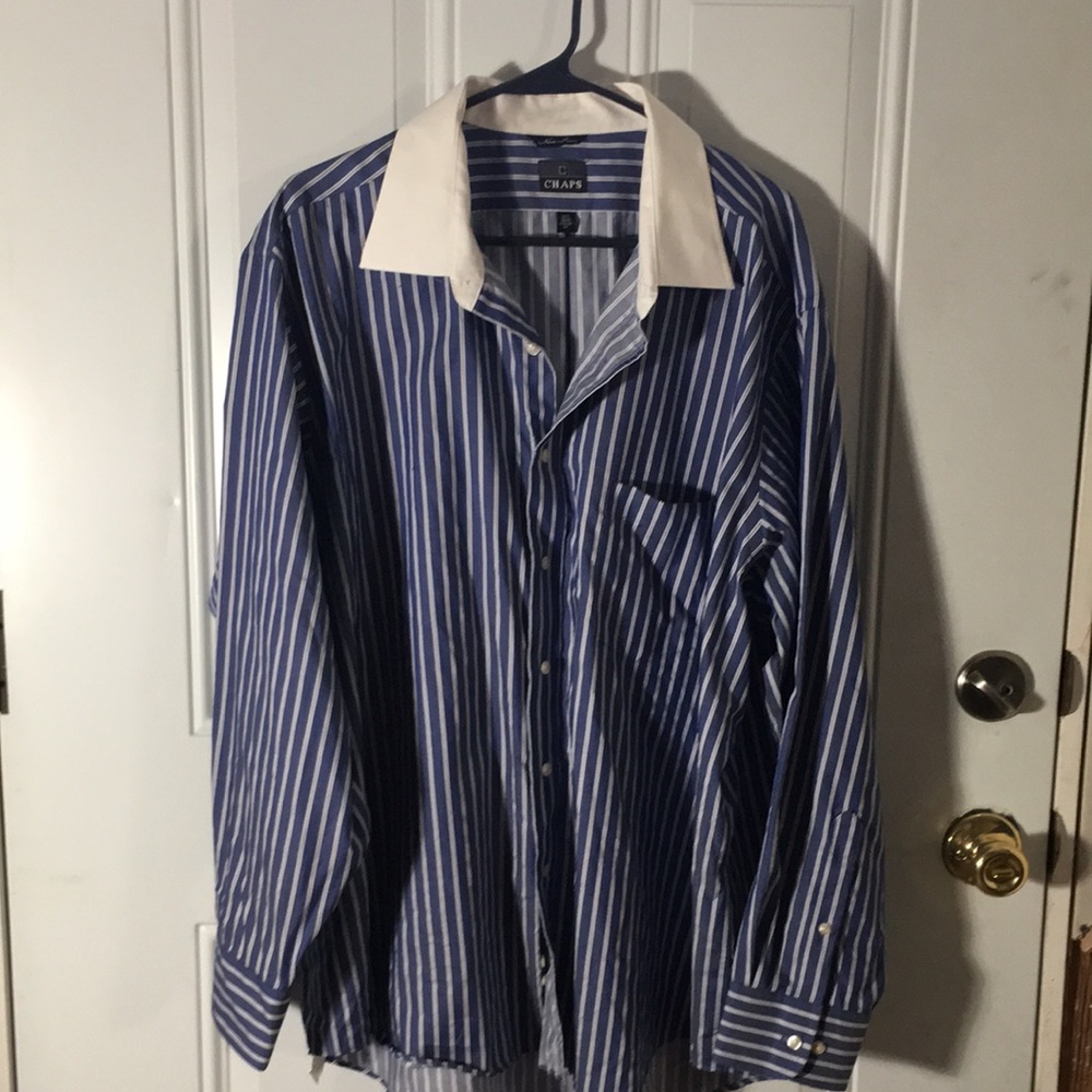 Chaps blue white striped button front long sleeved collared dress shirt size 18